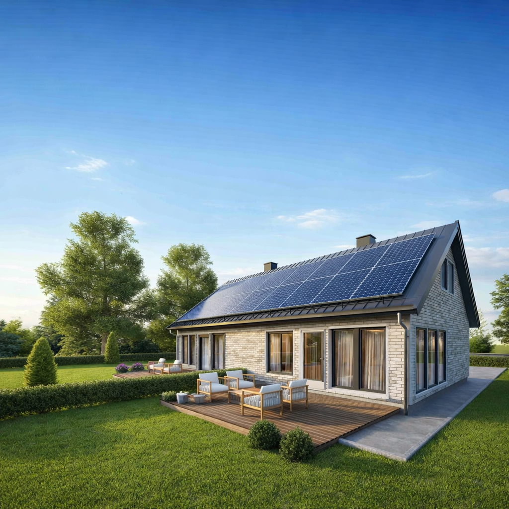 Vivienda unifamiliar con paneles solares instalados